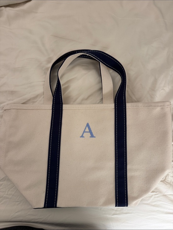 L.L. Bean Handbags - L.L. Bean Medium Boat & Tote Canvas Tote Bag with Navy Trim and Monogram
